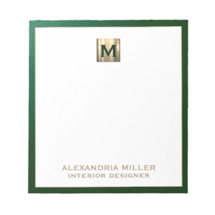 Bloc-note Monogramme Emerald Green Gold personnalisé