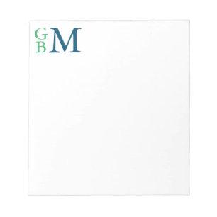 Bloc-note Monogramme empilé, vert et bleu Personnalisé