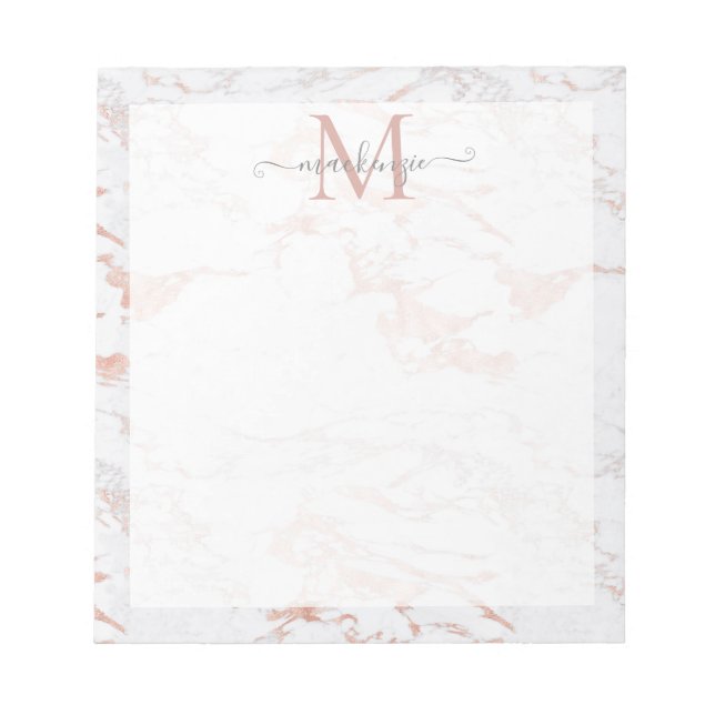 Bloc-note Monogramme en marbre or Rose chic (Devant)