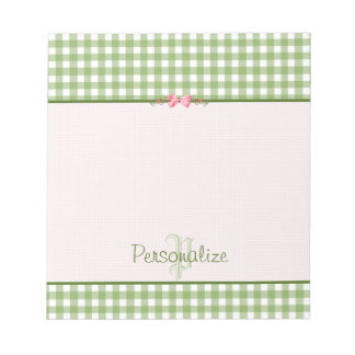 Bloc-note Monogramme En vichy Vert Fille Avec Nom