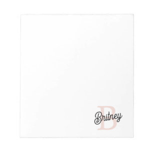 Bloc-note Monogramme et nom personnalisé moderne Pastel Pink