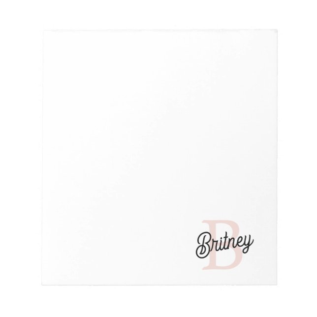 Bloc-note Monogramme et nom personnalisé moderne Pastel Pink (Devant)