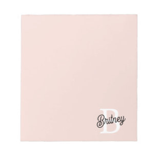 Bloc-note Monogramme et nom personnalisé moderne Pastel Pink