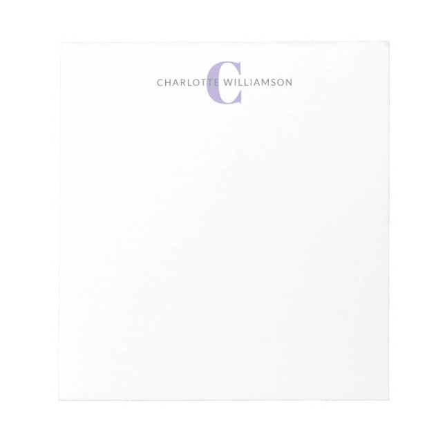 Bloc-note Monogramme et nom personnalisés simples en lavande (Devant)