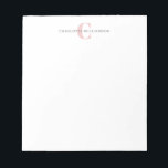 Bloc-note Monogramme et nom personnalisés simples en rose<br><div class="desc">Monogramme et nom personnalisés simples dans le Bloc-notes rose</div>