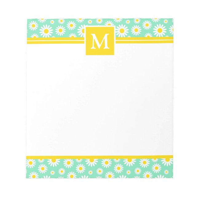Bloc-note Monogramme Fleurs de Printemps Vertes  (Devant)