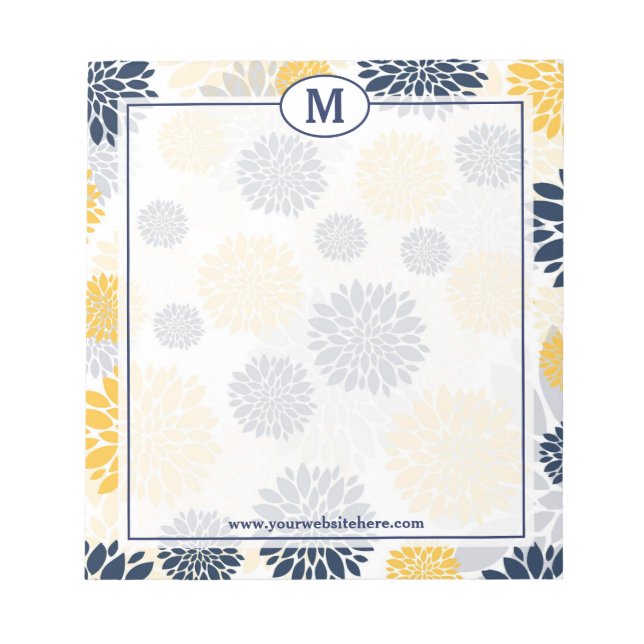 Bloc-note Monogramme floral bleu marine et or (Devant)