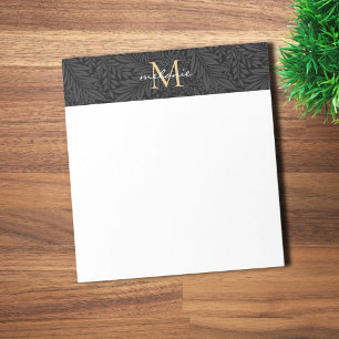 Bloc-note Monogramme floral élégant noir or script