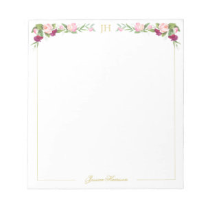 Bloc-note Monogramme Floral rose pois doux Vintage Petit