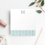 Bloc-note Monogramme géométrique des Motifs tribaux de la Mo<br><div class="desc">Habille tes notes quotidiennes et tes to-dos avec ce bloc-notes chic. Design présente un aqua à la menthe moderne et un motif tribal gris le long du fond, avec un monogramme initial unique en haut pour coordonner le lettrage gris. Besoin d'aide pour customiser ? Vous cherchez une couleur différente ?...</div>