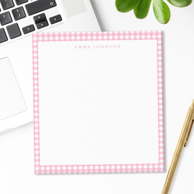 Bloc-note Monogramme Gingham Rose Minimaliste (Créateur téléchargé)
