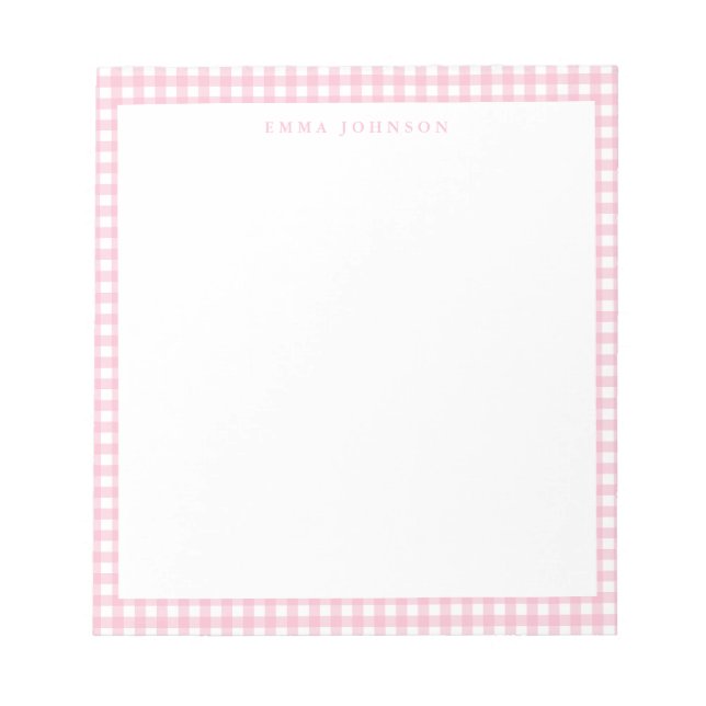 Bloc-note Monogramme Gingham Rose Minimaliste (Devant)