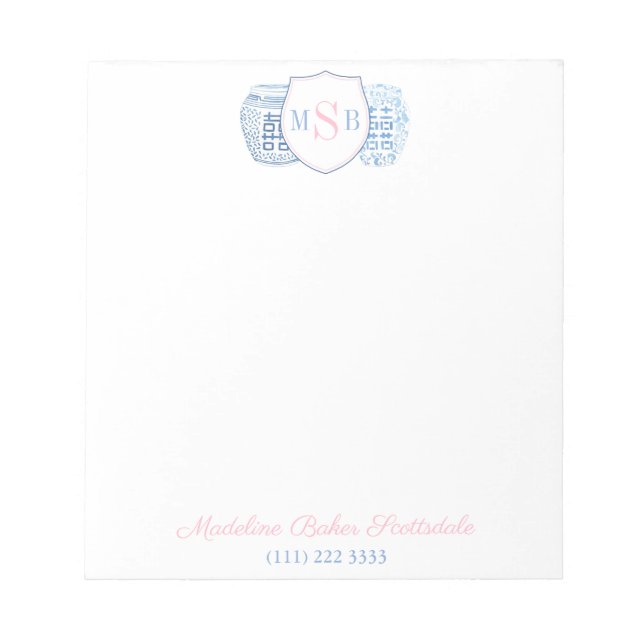Bloc-note Monogramme Grandmillénaire Rose Et Bleu Ginger Jar (Devant)