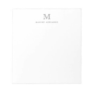 Bloc-note Monogramme Gris Argent Simple Moderne Classique