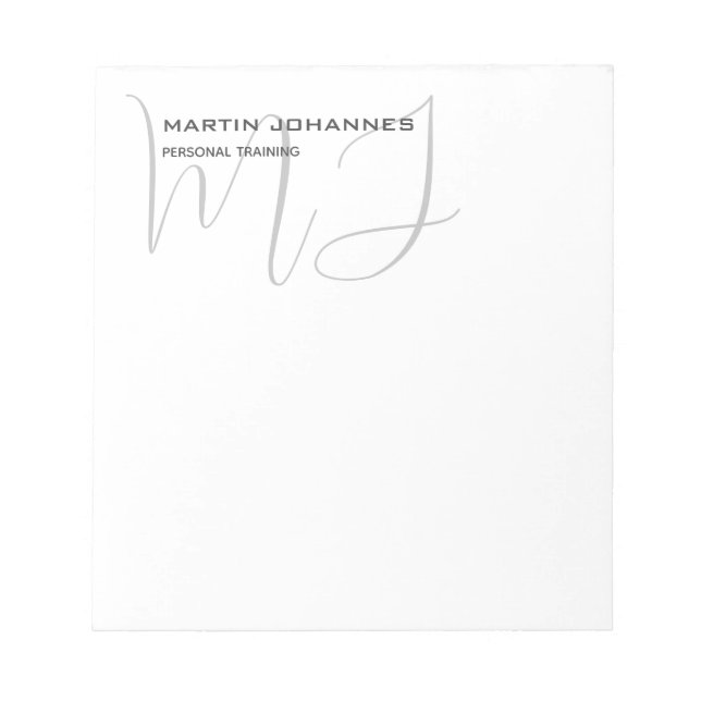 Bloc-note Monogramme Gris Blanc Personnelle Formateur Modern (Devant)