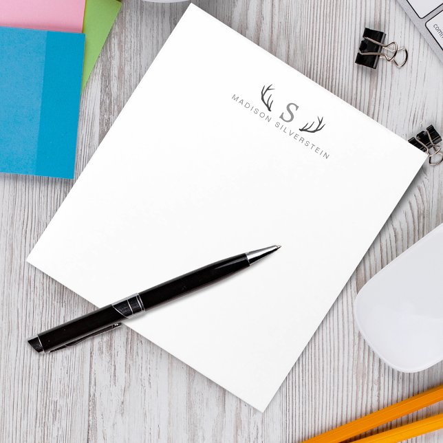 Bloc-note Monogramme gris des Antlers de Cerfs Classiques (Classy Deer Antlers Gray Monogram Notepad)