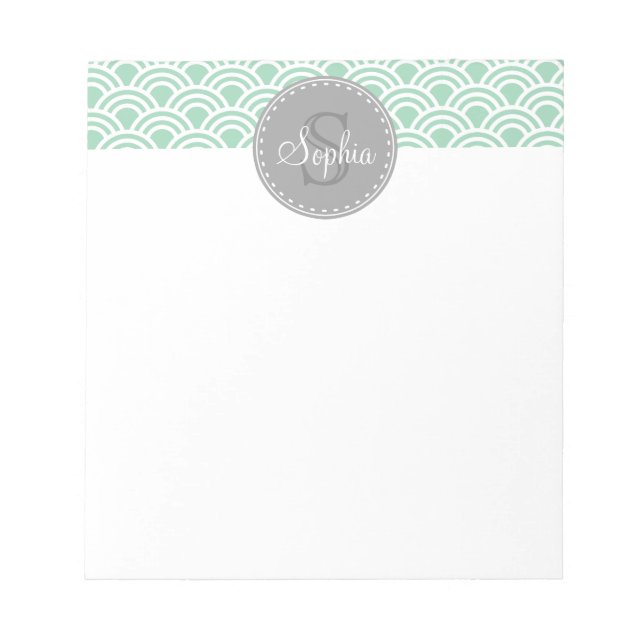 Bloc-note Monogramme Gris Mint Motif moderne (Devant)