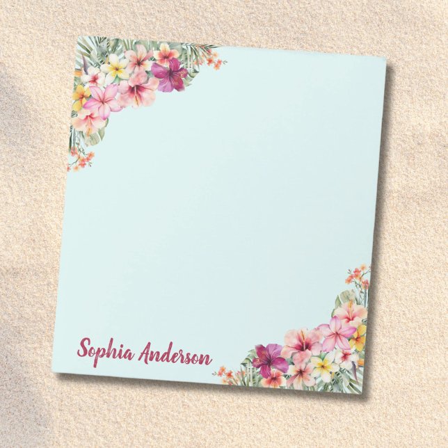 Bloc-note Monogramme Hibiscus rose Fleurs tropicales florale (Close up)