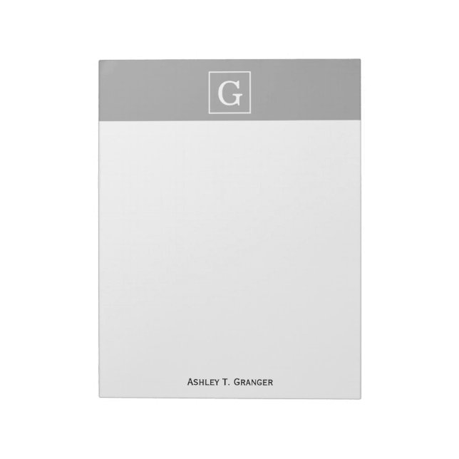 Bloc-note Monogramme Initial Cadre Blanc Gris Foncé (Tourné)