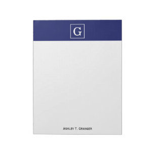 Bloc-note Monogramme Initial Cadre Bleu Marine Blanc
