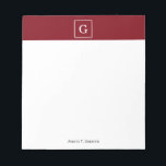 Bloc-note Monogramme initiale encadré blanc Bourgogne<br><div class="desc">Monogramme initiale encadré blanc et Bourgogne Un fond uni bourgogne élégant avec une zone encadrée blanche pour votre monogramme, nom ou autre texte. Vous pouvez également modifier la police du texte, changer la taille et la couleur de la police, déplacer le texte, etc. Si vous souhaitez ce design dans d'autres...</div>