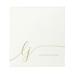 Bloc-note Monogramme ivoire or moderne minimaliste féminine