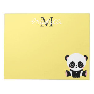 Bloc-note Monogramme mignon panda assis Personnalisé Jaune
