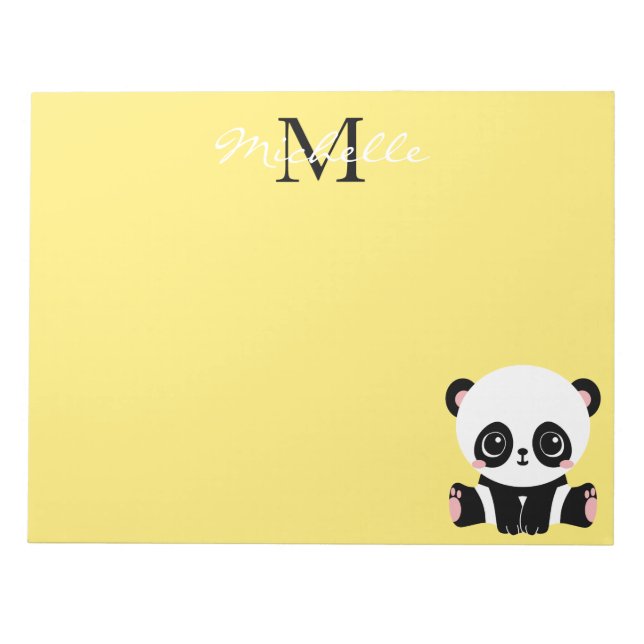 Bloc-note Monogramme mignon panda assis Personnalisé Jaune (Devant)