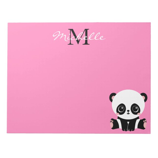 Bloc-note Monogramme mignon panda assis personnalisé rose (Devant)