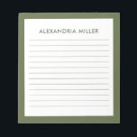 Bloc-note Monogramme minimal moderne Nom Olive<br><div class="desc">Un bloc-notes professionnel avec un design minimaliste dans une palette de couleurs vert olive et blanc. Originale monogramme sur mesure et nom sur un simple arrière - plan blanc, encadré par une bordure d'olivier. Personnalisez-vous en utilisant les champs fournis ou utilisez le bouton "message" pour contacter le concepteur pour obtenir...</div>