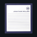 Bloc-note Monogramme minimaliste<br><div class="desc">Un bloc-notes minimaliste moderne en bleu marine et blanc. Initiale monogramme personnalisée et nom sur un simple arrière - plan blanc, encadré par une bordure bleu marine. Personnalisez-vous en utilisant les champs fournis ou utilisez le bouton "message" pour contacter le concepteur pour obtenir de l'aide.</div>