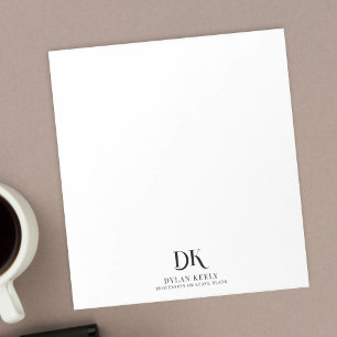 Bloc-note Monogramme minimaliste élégant Noir moderne élégan