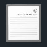 Bloc-note Monogramme minimaliste Gris<br><div class="desc">Un bloc-notes minimaliste moderne en gris et blanc. Initiale monogramme personnalisée et nom sur un simple arrière - plan blanc,  encadré par une bordure grise. Personnalisez-vous en utilisant les champs fournis ou utilisez le bouton "message" pour contacter le concepteur pour obtenir de l'aide.</div>