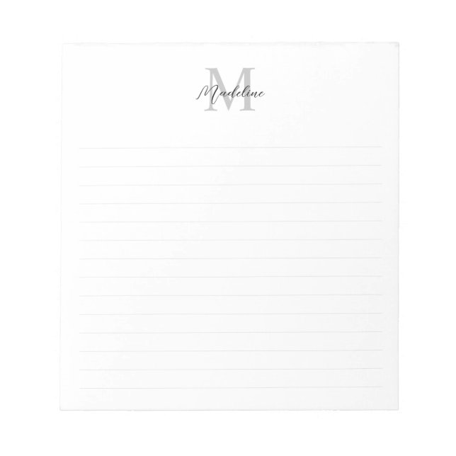 Bloc-note Monogramme minimaliste gris noir (Devant)