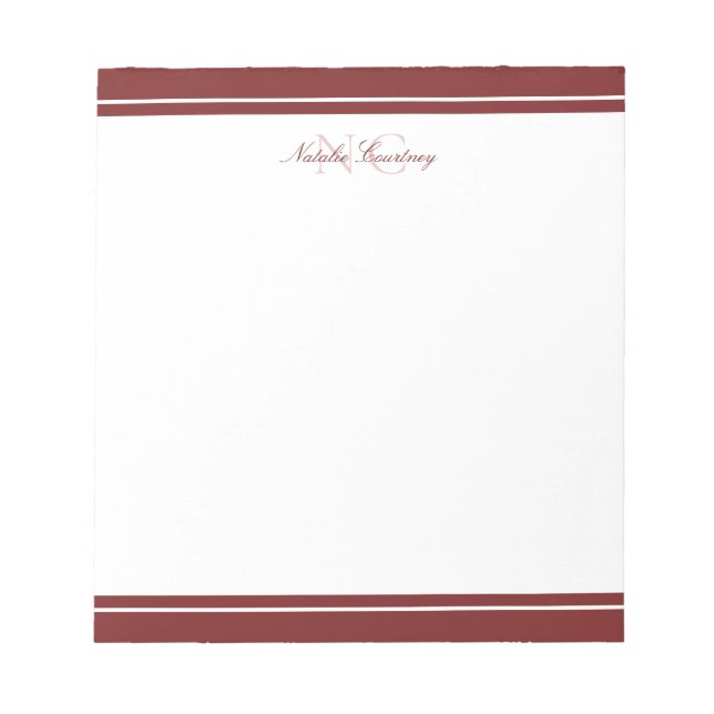 Bloc-note Monogramme minimaliste Maroon à deux bordures (Devant)