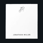 Bloc-note Monogramme minimaliste moderne blanc<br><div class="desc">Gardez toutes vos notes organisées avec ce bloc-notes minimaliste de script moderne. Doté d'un design simple et élégant, ce bloc-notes est parfait pour une utilisation à la maison, au bureau ou en déplacement. L'arrière - plan blanc et le monogramme de script personnalisable font de ce bloc-notes un ajout élégant à...</div>
