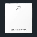 Bloc-note Monogramme minimaliste moderne blanc<br><div class="desc">Gardez toutes vos notes organisées avec ce bloc-notes minimaliste de script moderne. Doté d'un design simple et élégant, ce bloc-notes est parfait pour une utilisation à la maison, au bureau ou en déplacement. L'arrière - plan blanc et le monogramme de script personnalisable font de ce bloc-notes un ajout élégant à...</div>