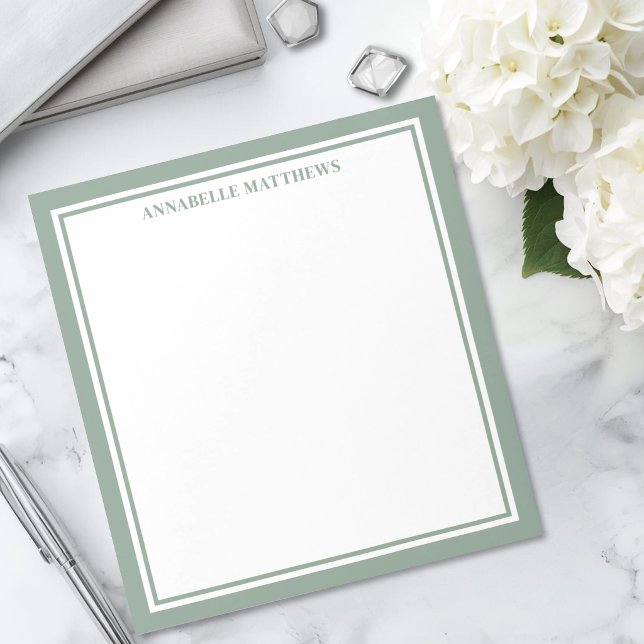 Bloc-note Monogramme Minimaliste Vert Sauge (Sage Green Minimalist Monogram Notepad )