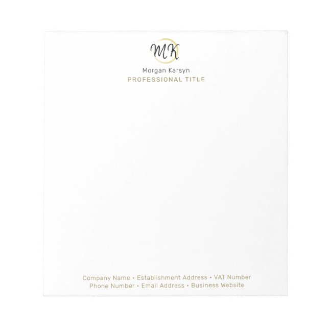 Bloc-note Monogramme Modèle élégant en or blanc moderne simp (Devant)