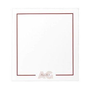Bloc-note Monogramme moderne beige et vin