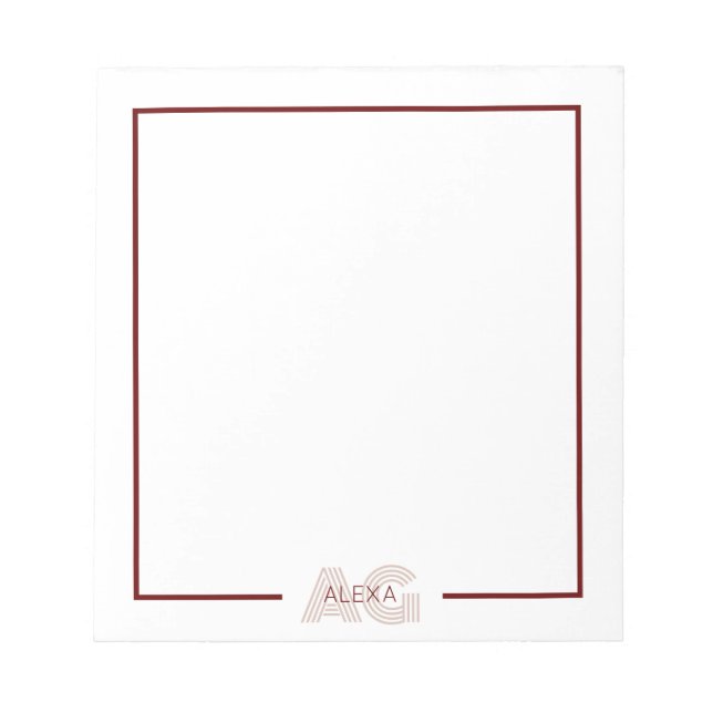 Bloc-note Monogramme moderne beige et vin (Devant)