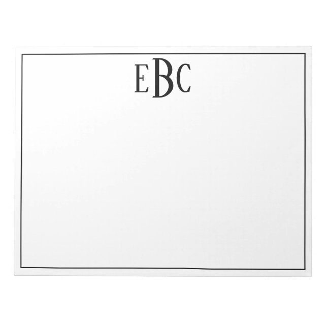 Bloc-note Monogramme Moderne Classique Noir et Blanc (Devant)