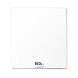 Bloc-note Monogramme Moderne Élégant Minimal Bleu et Blanc