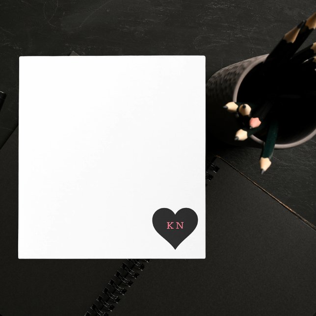 Bloc-note Monogramme moderne élégant Simple Coeur Noir (Créateur téléchargé)