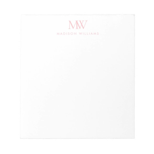 Bloc-note Monogramme Moderne Élégant Simple Rose (Devant)