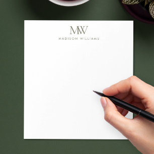 Bloc-note Monogramme Moderne Élégant Simple Vert Olive