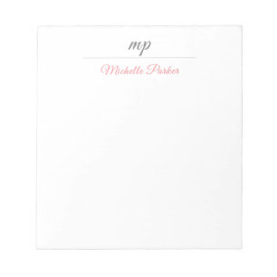 Bloc-note Monogramme Moderne Féminin Professionnel Simple