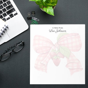 Bloc-note Monogramme moderne Fraise et Bow tendance