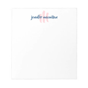 Bloc-note Monogramme moderne initial rose et bleu Personnali