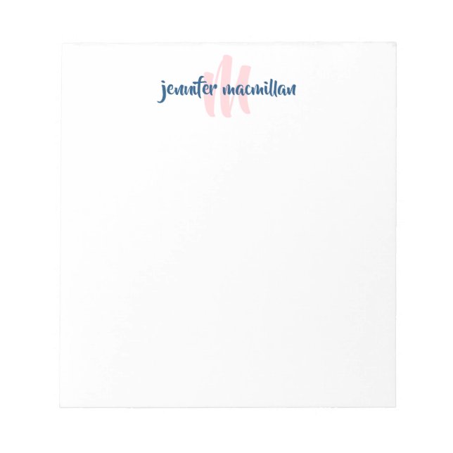 Bloc-note Monogramme moderne initial rose et bleu Personnali (Devant)